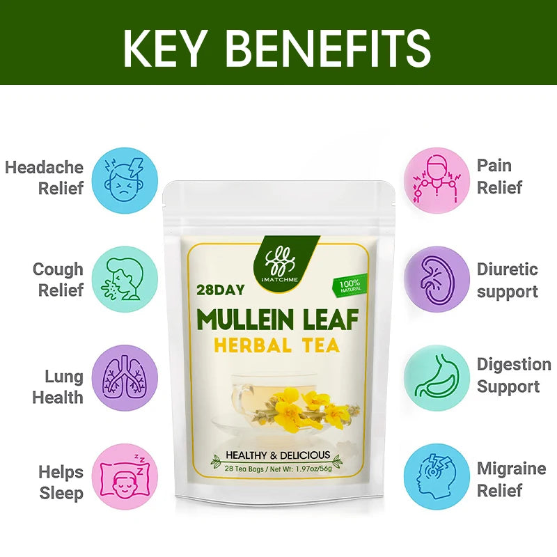100% Organic Mullein Leaf Tea Non-GMO, Chemical Free, Caffeine Free, Soothe Respiratory Discomfort, Relaxation & Restful Sleep