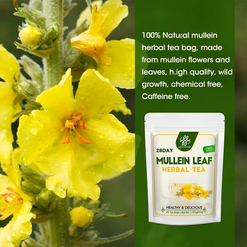 100% Organic Mullein Leaf Tea Non-GMO, Chemical Free, Caffeine Free, Soothe Respiratory Discomfort,  Relaxation & Restful Sleep